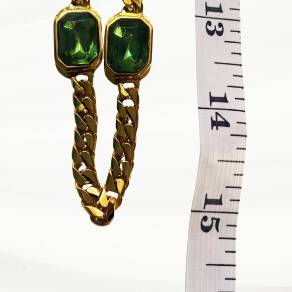 Chunky Gold Cuban Link Chain with Faux Emeralds - Picture 6 of 6